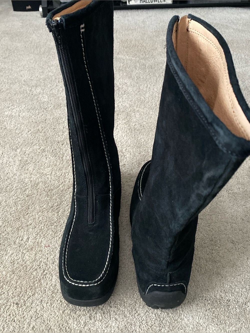 Lands' End Winter Tall Boots Black Suede Leather Size 10 10B